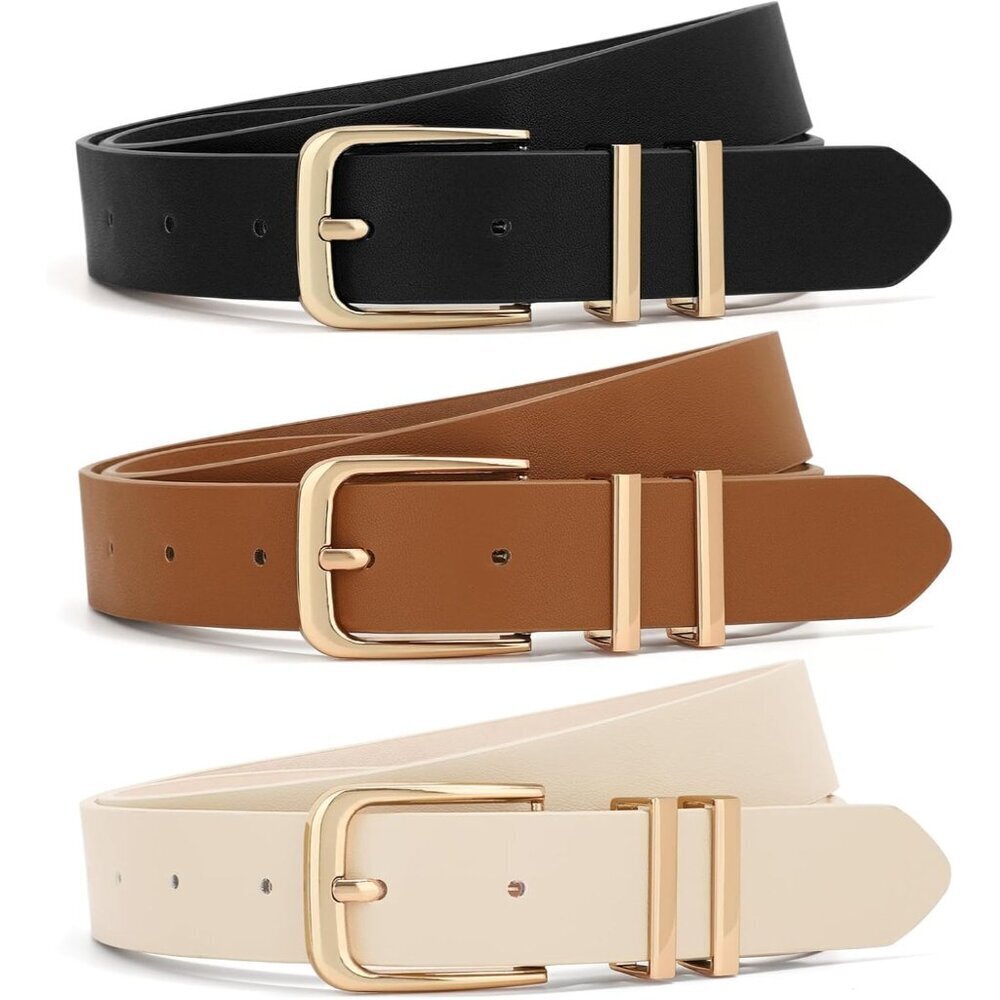 3 Pack Women Belts For Jeans Dresses Pants Ladies Leather Waist Belt with Gold B